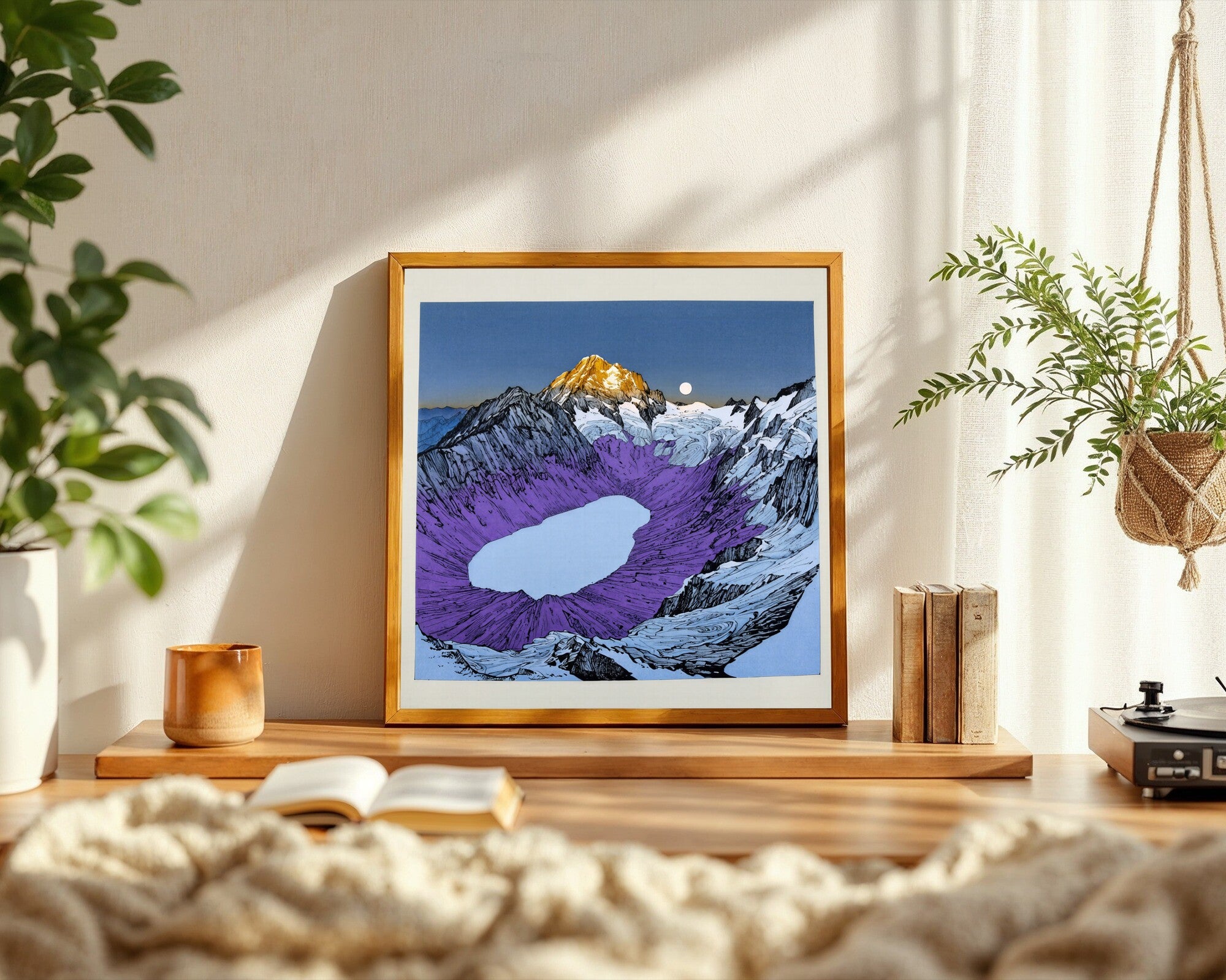 Alpine Lake at Dusk, Graphite & Ink Mountain Wall Art Print | Moonrise Fine Art — room-s-clean