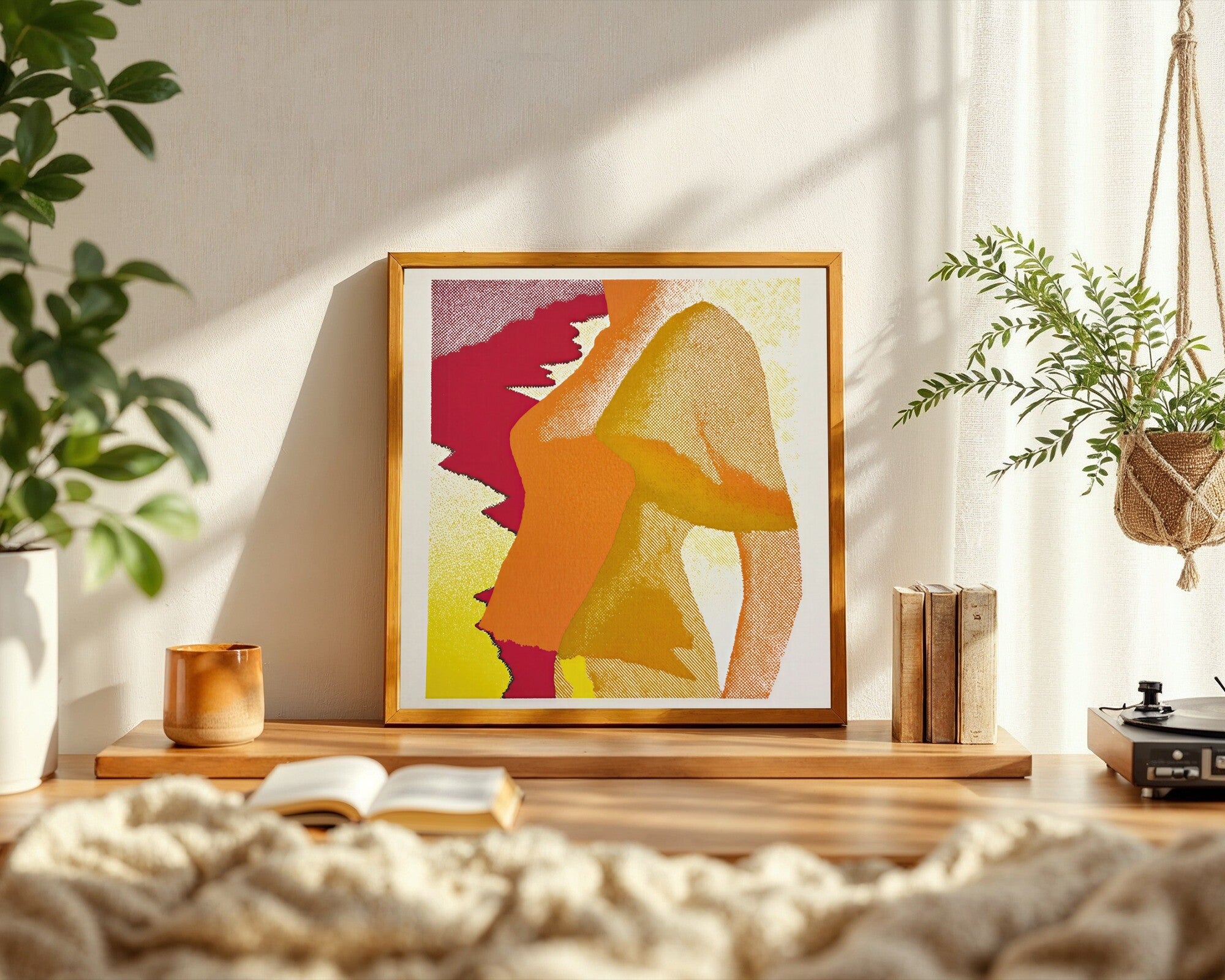 Coastal Reverie, Surreal Risograph Art Print | Feminine Silhouette Wall Art in Warm Earth Tones — room-s-clean