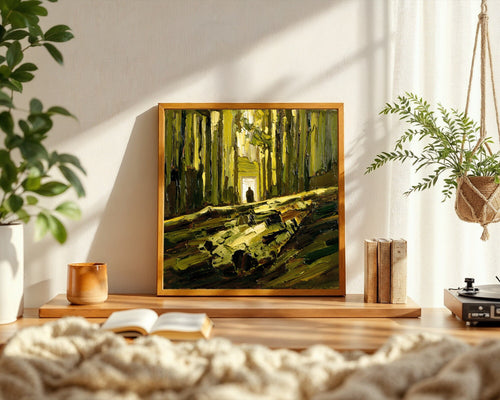 Cathedral Forest Light Art Print, Impasto Oil Style, Contre-Jour Nature Wall Art — room-s-clean