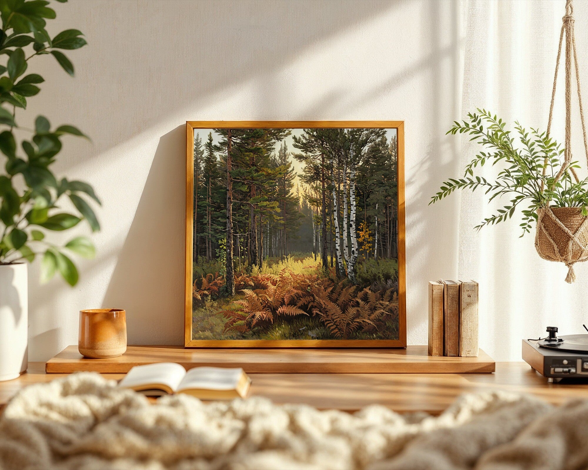 Golden Hour in the Taiga, Autumn Boreal Forest Art Print | Muted Oil Painting Style Wall Art — room-s-clean